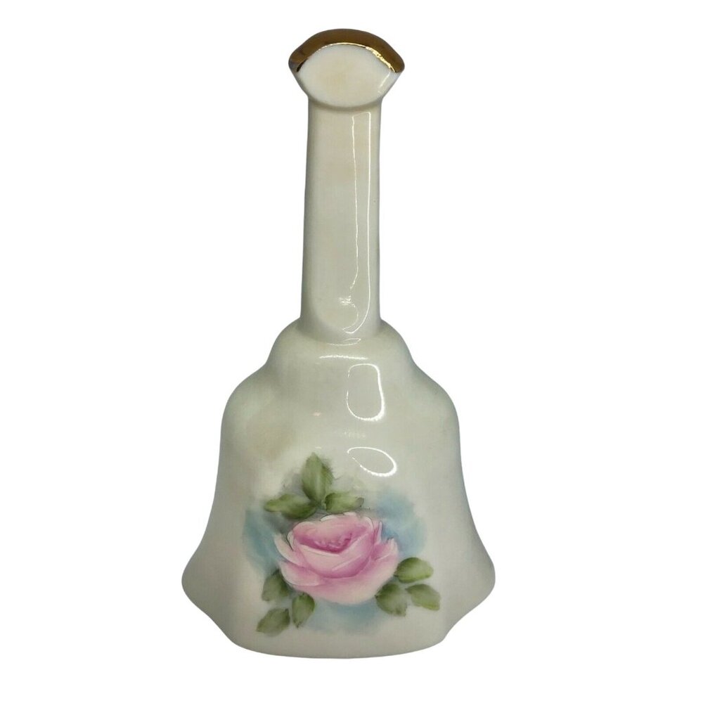 Hand-Painted Ceramic Bell With Pink Rose Design By H. Kline